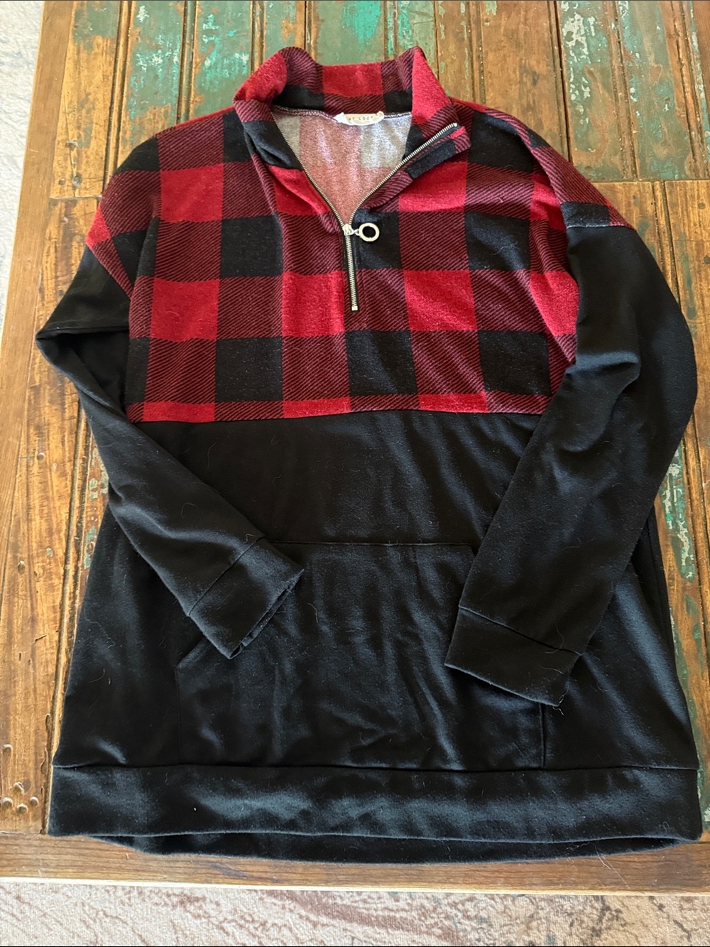 First Looks Red and Black Buffalo Plaid Pullover
